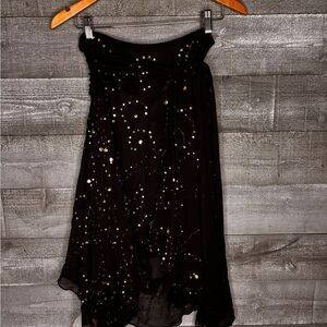 Cache size 8 vintage Y2K 100% silk Black and Gold Sequin wrap skirt midi rare